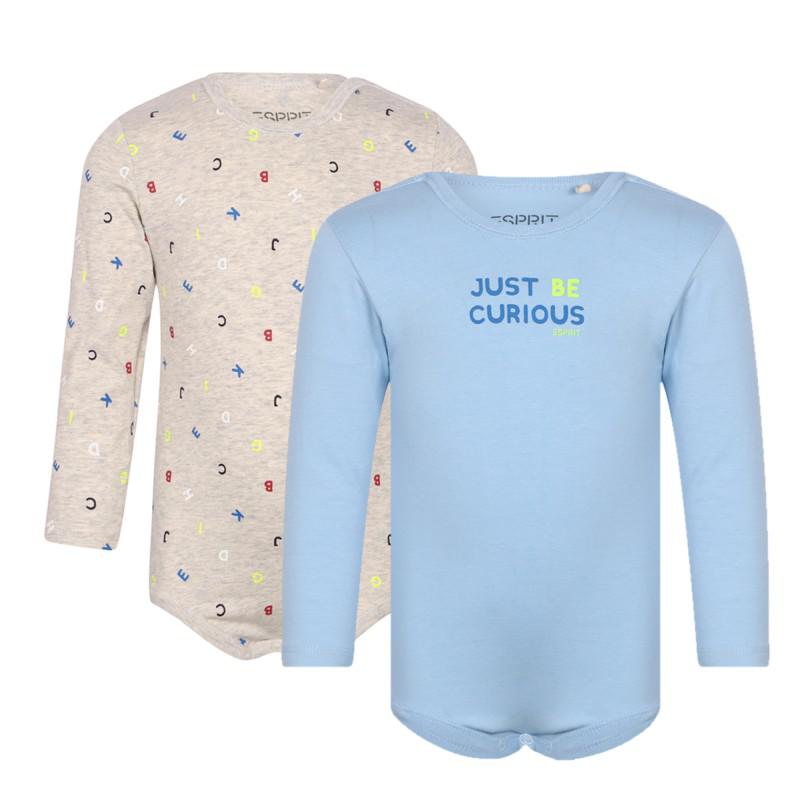 Esprit Just be curious and alphabet letters bodysuit set in blue and grey