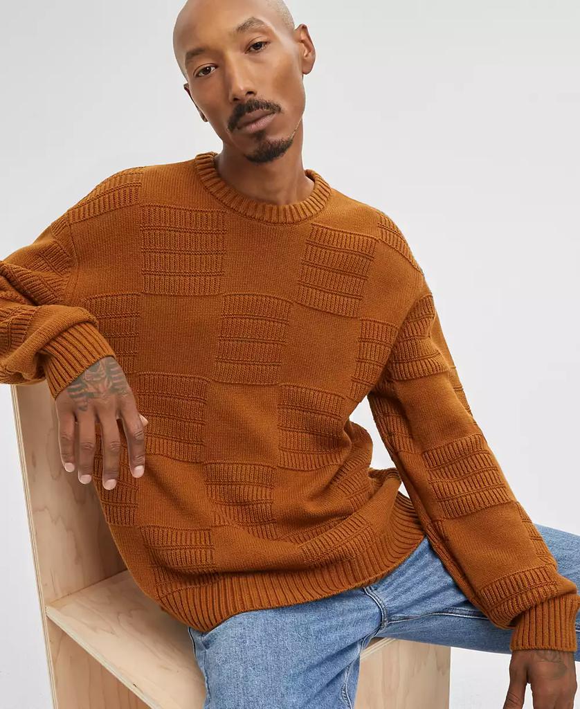 Mode of One Men's Long-Sleeve Relaxed-Fit Textured Check Sweater, Created for Macy's