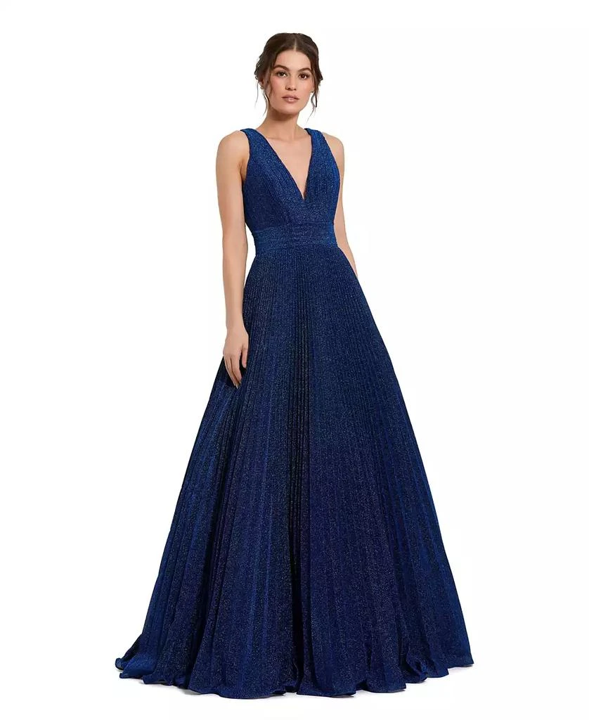 Mac Duggal Women's Shimmering Georgette Pleated Sleeveless Gown