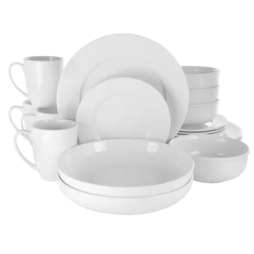 Hivvago 18-Piece White Porcelain Dinnerware Set with Plates Bowls Mugs - Service for 4