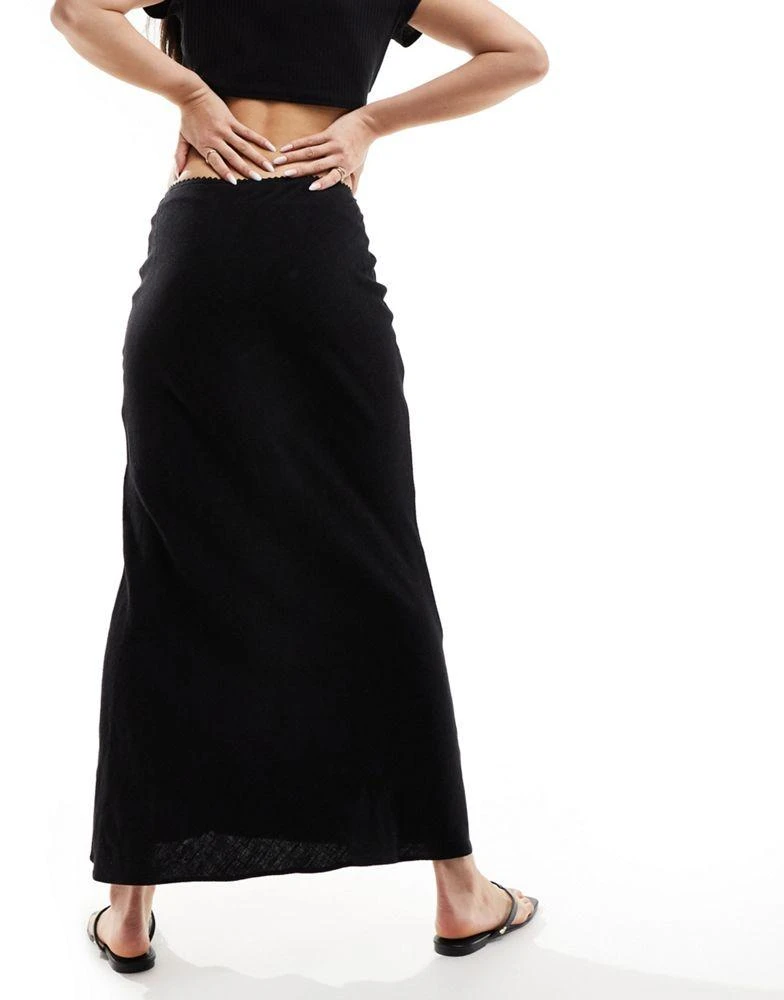 Miss Selfridge Miss Selfridge linen blend bias maxi skirt in black 4