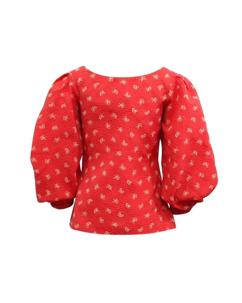 Rosie Assoulin Floral Tie Neck Blouse in Red Polyester 3