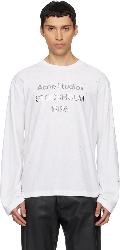 Acne Studios White Printed Logo Long Sleeve T-Shirt - T-Shirts