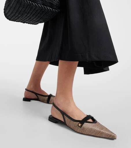 Max Mara Leather-trimmed slingback flats 4