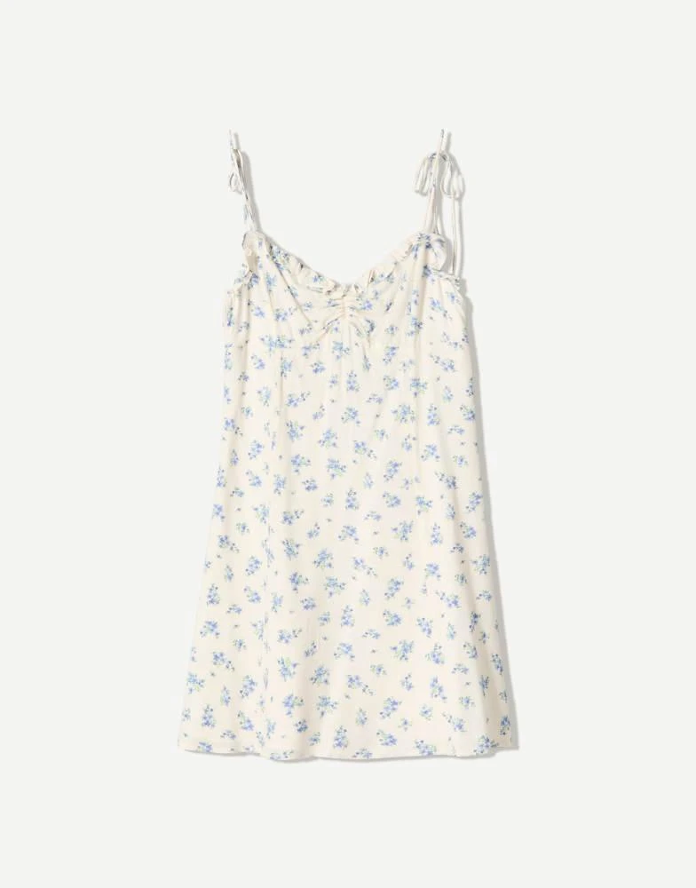 Bershka Bershka printed strappy mini dress in white 3