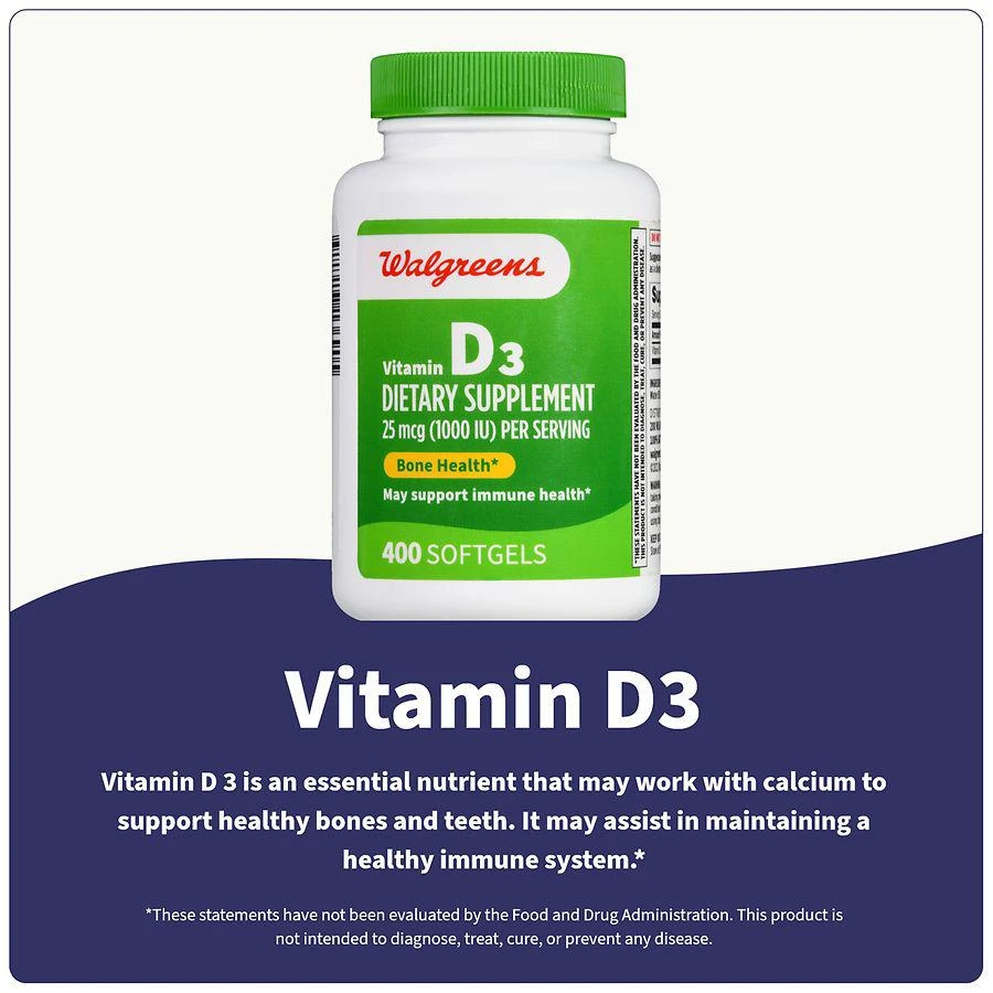 Walgreens Vitamin D3 25 mcg (1000 IU) Softgels (400 days) 6