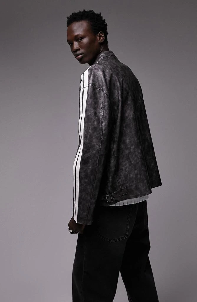 Topman Racing Stripe Faux Leather Biker Jacket 2