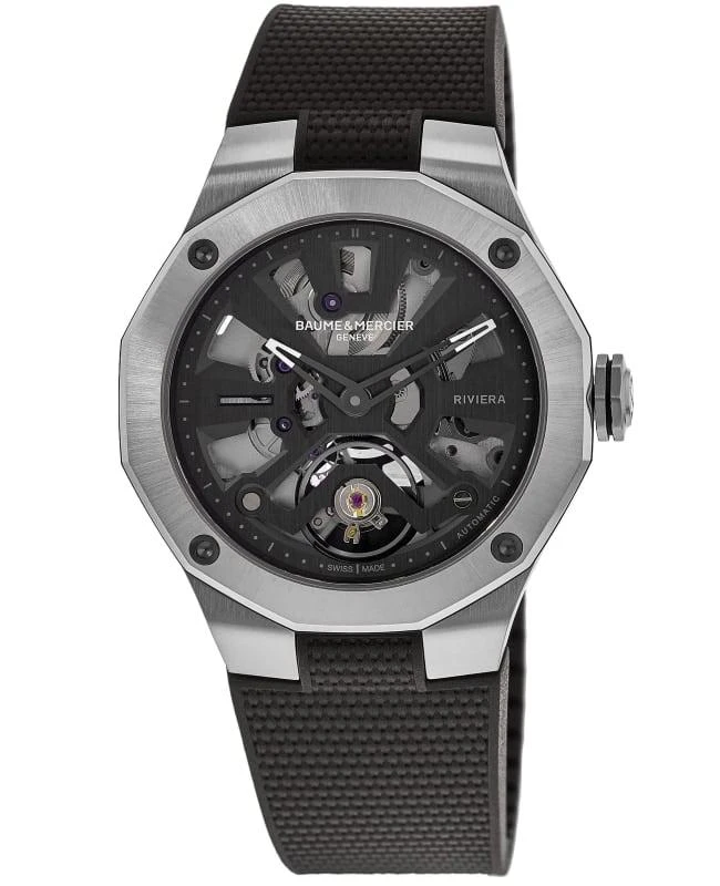 Baume & Mercier Baume & Mercier Riviera Black Skeleton Dial Rubber Strap Men's Watch 10721 1