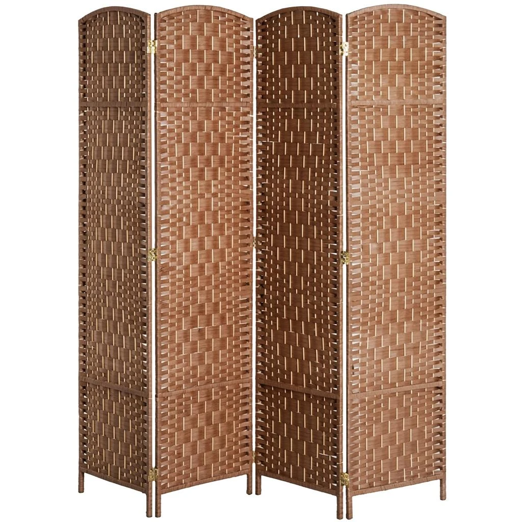 Hivvago Portable 4-Panel Wicker Room Divider for Home and Office