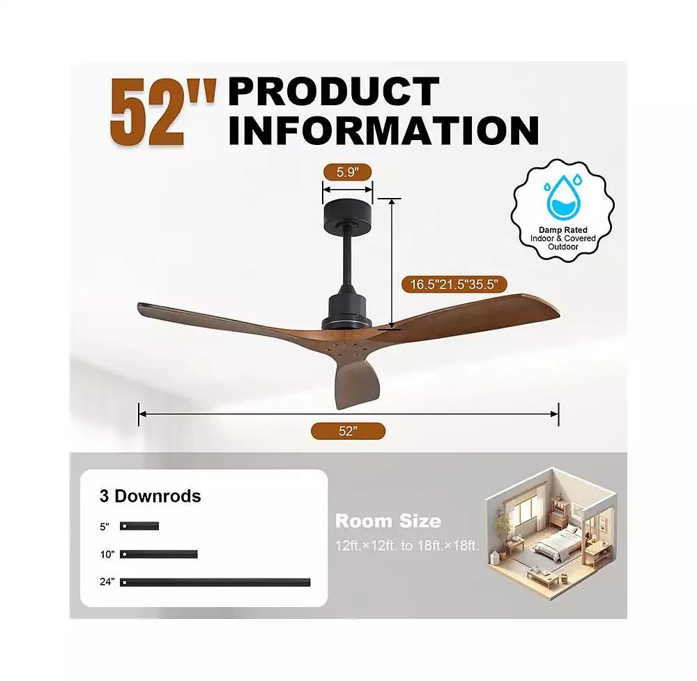 Sofucor 52-inch Modern Black 3-Blade Light Ceiling Fan with Remote Control and Supporting Mobile Device Connection 5