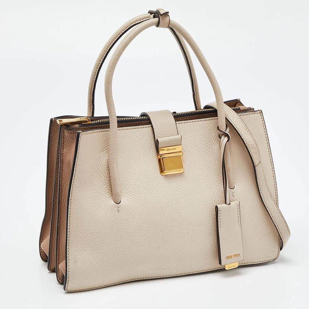 Miu Miu Miu Miu Beige Leather Push Lock Tote 3