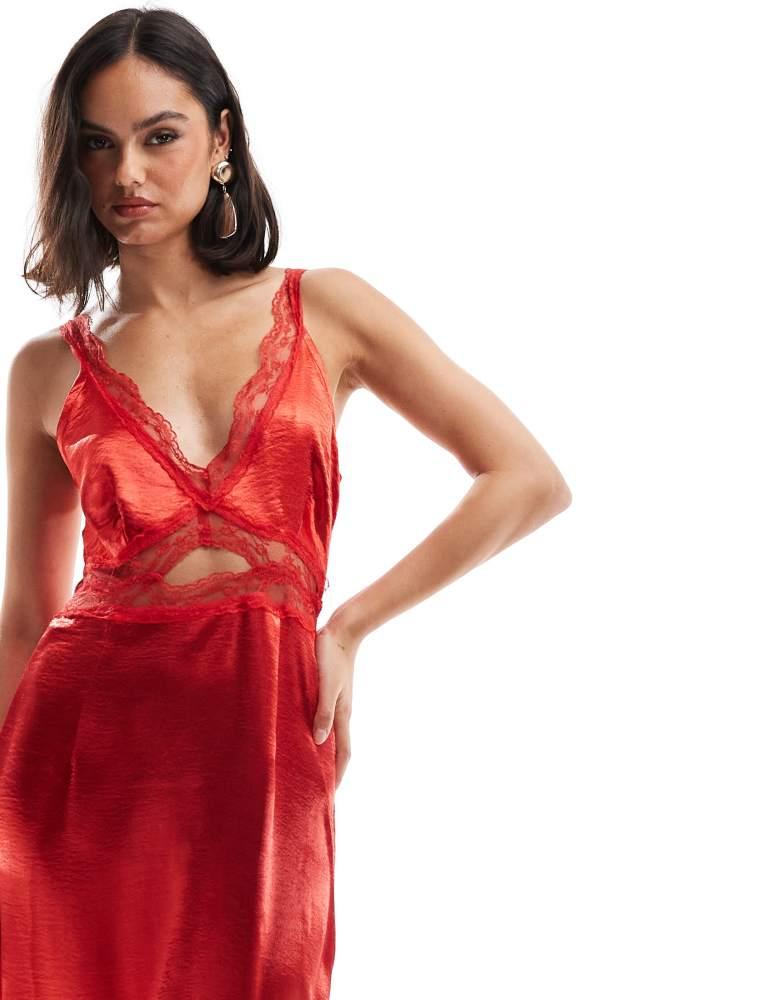 Never Fully Dressed Never Fully Dressed lace cut-out slip midaxi dress in red