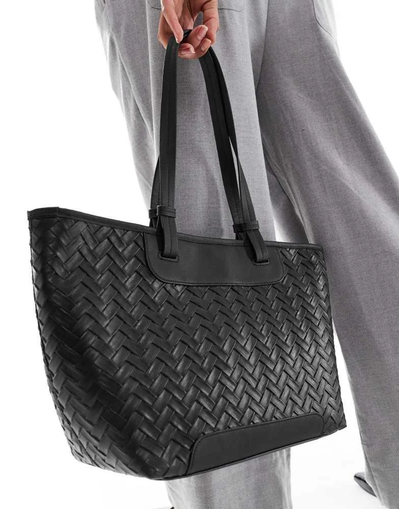 ASOS ASOS DESIGN tote bag in oversized weave in black 3