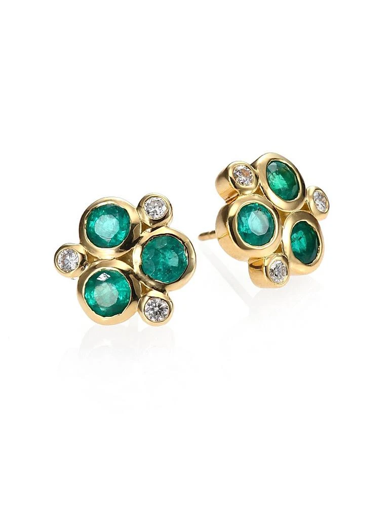 Temple St. Clair Classic Color Emerald, Diamond
18K Yellow Gold Trio Earrings