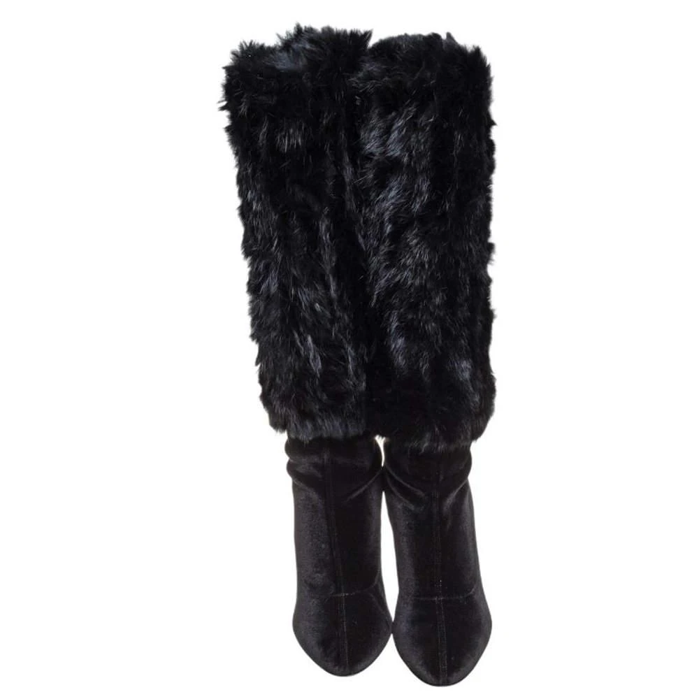 Giuseppe Zanotti Giuseppe Zanotti Black Stretch Fabric And Fur Bimba Knee High Boots Size 40 3