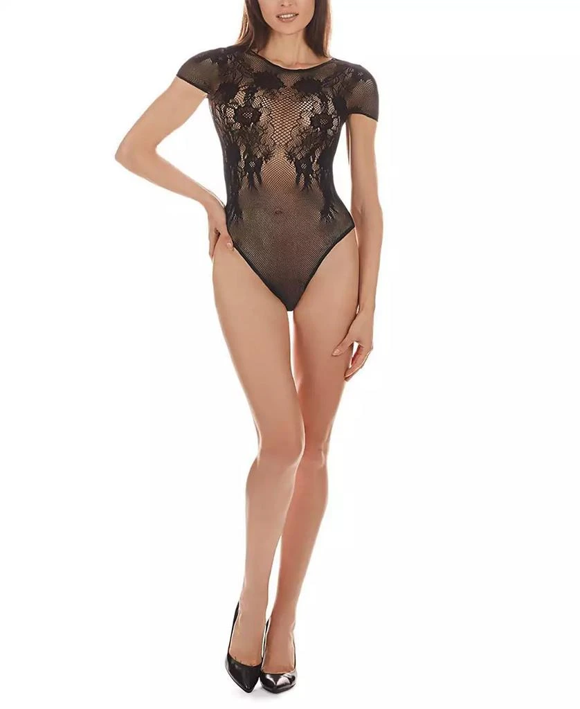 Memoi Women's Paradise Floral Short Sleeve Seamless Lingerie Bodysuit 3