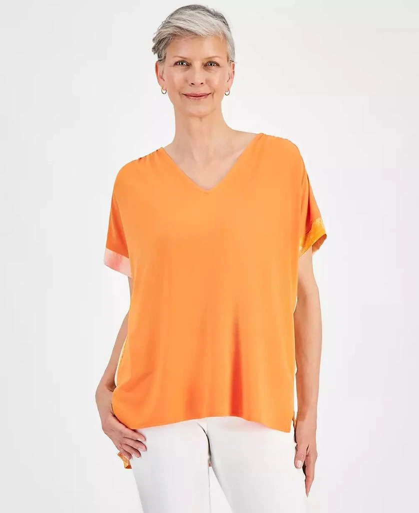 JM Collection Women's Mixed-Media Short Sleeve Top, Created for Macy's 1