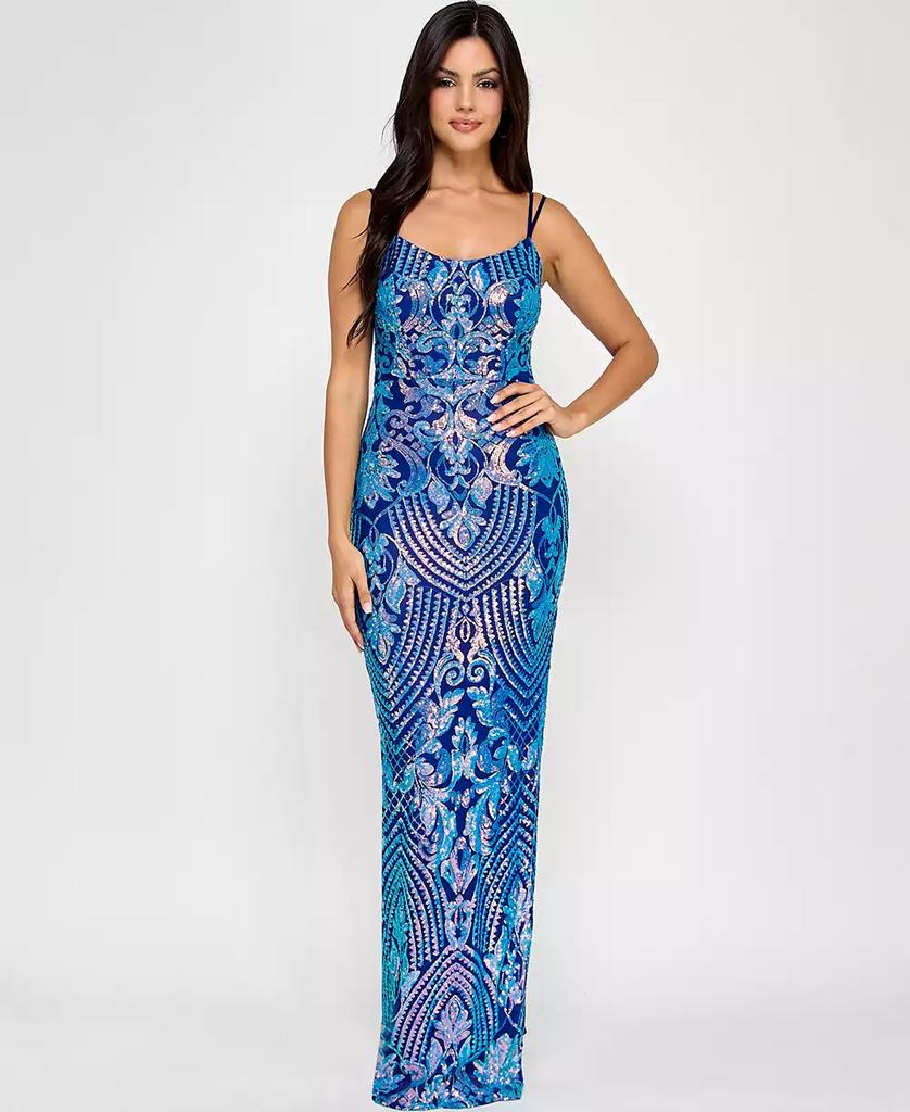Emerald Sundae Juniors' Sequined Side-Slit Gown, Created for Macy's