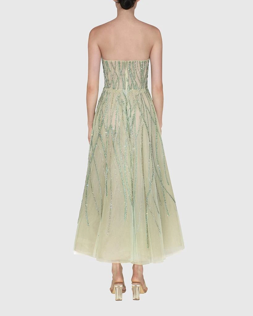 REEM ACRA Bead-Embellished Strapless Tea Length Dress 2