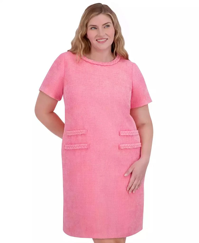 Eliza J Plus Size Braided-Trim Short-Sleeve Shift Dress 2