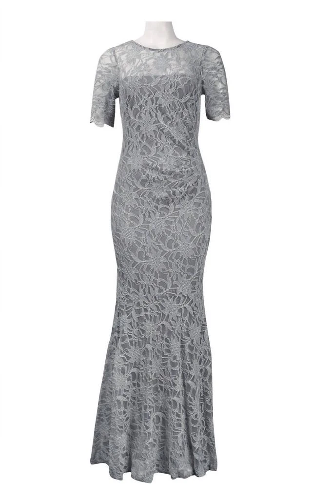 Decode 1.8 Scalloped Sleeve Lace Overlay Mermaid Dress In Silver 3