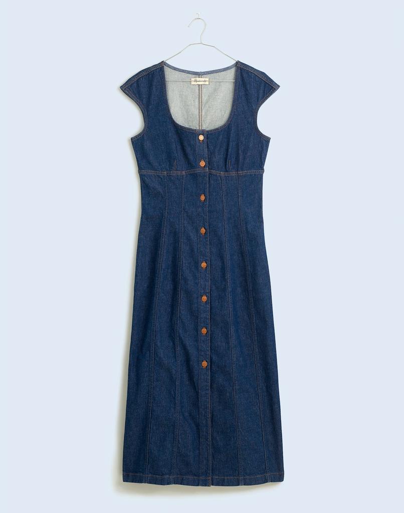 Madewell Denim Square-Neck Midi Dress in Benton Wash