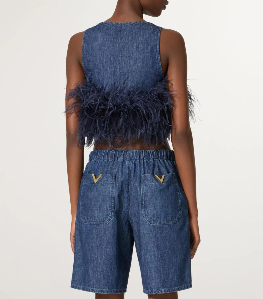 Valentino Denim Feather-Trimmed Crop Top 4