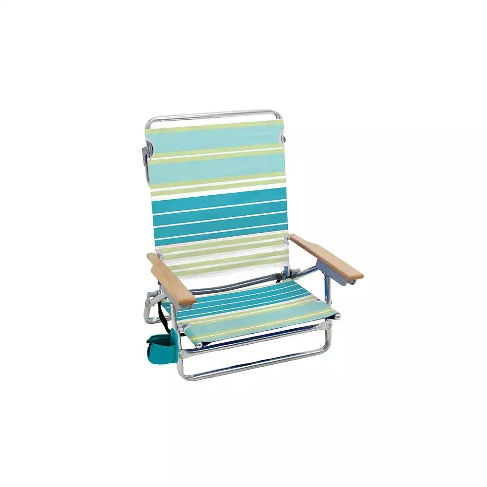 Rio Beach Classic 5-Position Lay-Flat Folding Chair, Outdoor Pool And Beach Chair With Carrying Strap And Towel Bar, Green Stripes
