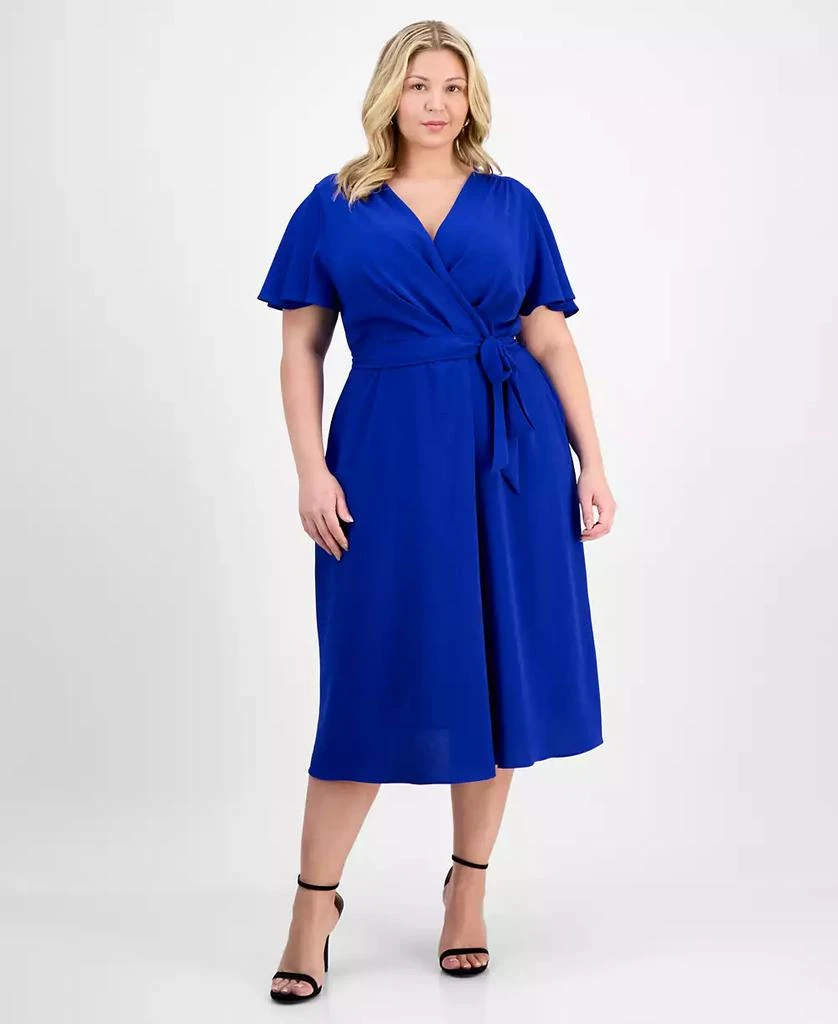Connected Plus Size Tie-Waist Flutter-Sleeve Midi Dress 2