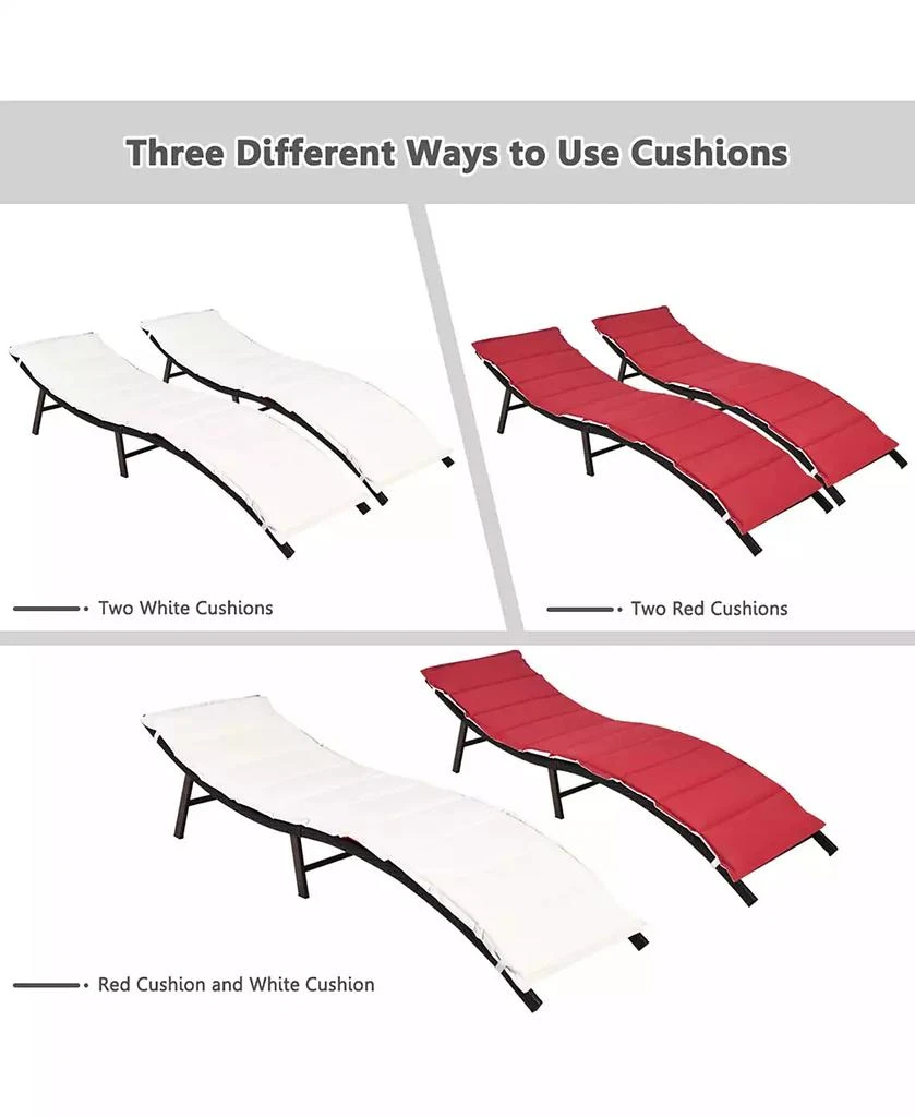 Gymax Set of 2 Folding Wicker Chaise Portable Lounge Chair w/ Double Sided Cushion 6