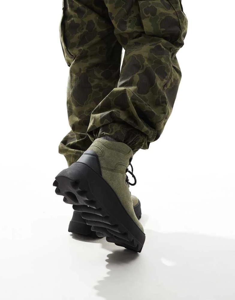 ASOS ASOS DESIGN lace up hiker boot in khaki with chunky sole 3