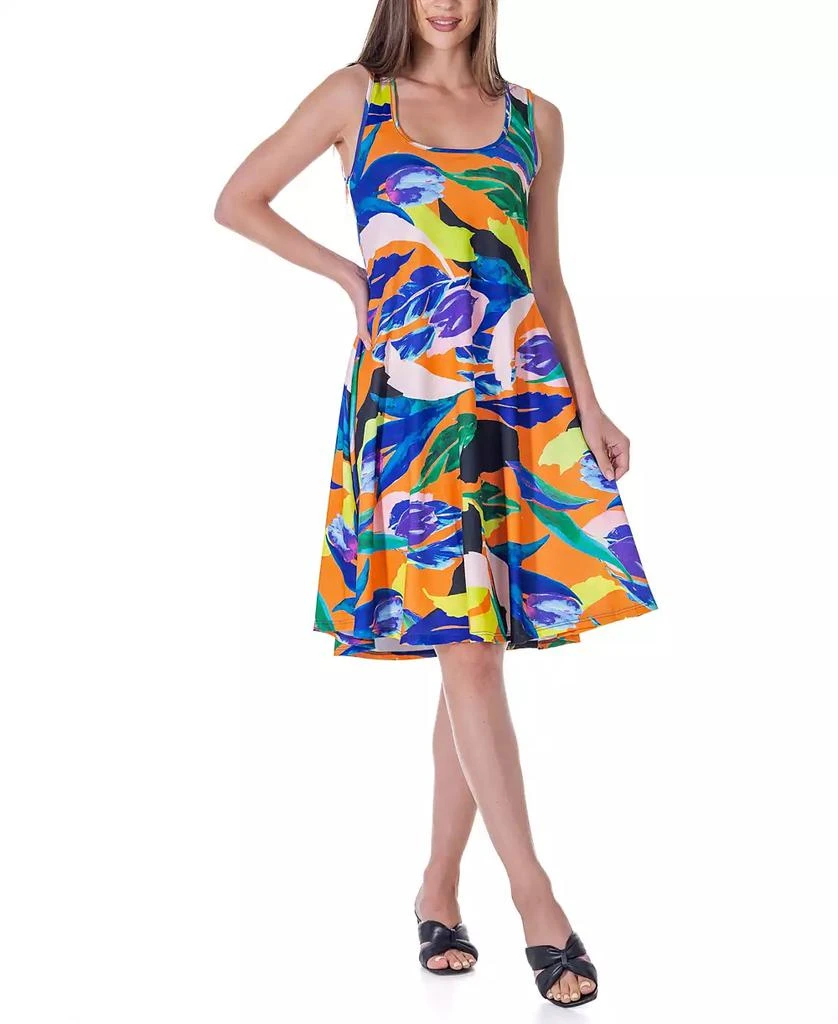 24seven Comfort Apparel Women's Print Sleeveless Knee Length Tank Swing Dress - Miscellane - Size 1X 24seven Comfort Apparel Women's Print Sleeveless Knee Length Tank Swing Dress - Miscellane - Size 1X