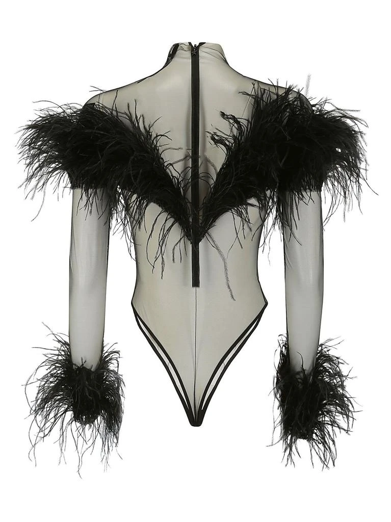Mugler Mugler Feather-Trim Semi-Sheer Bodysuit 2