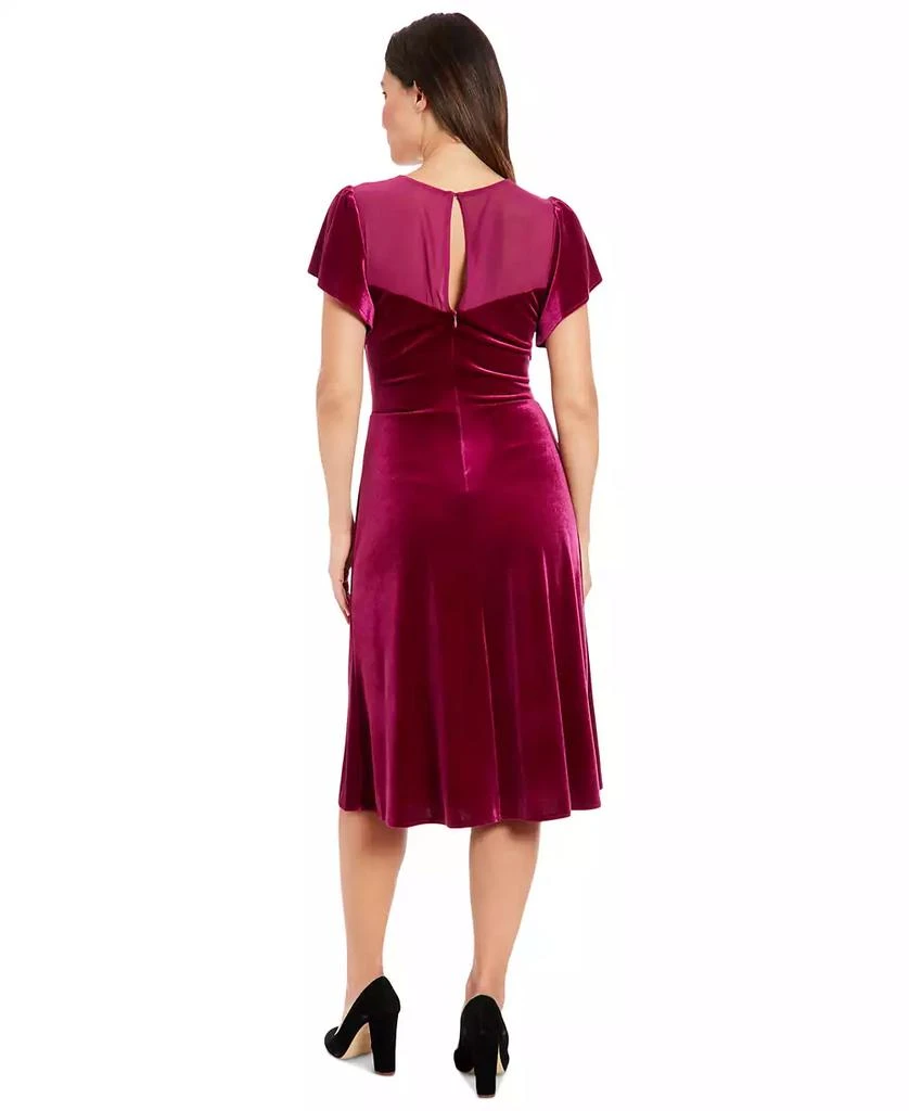 London Times Petite Velvet Flutter-Sleeve Ruched Dress 2