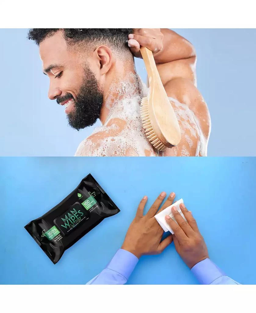 PURSONIC Minty Fresh Hygiene Bundle: 1200 Flushable Man Wipes - 12 Pack + Bath Body Brush with Bamboo Handle 2