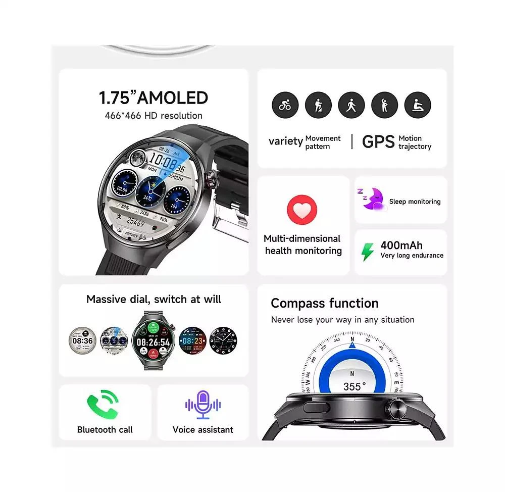 RUXING Smart 1.75'' Smart watch for Women Men With Bluetooth calling Multiple Sports Modes Intelligent Reminder Health Monitoring Voice Assistant 7