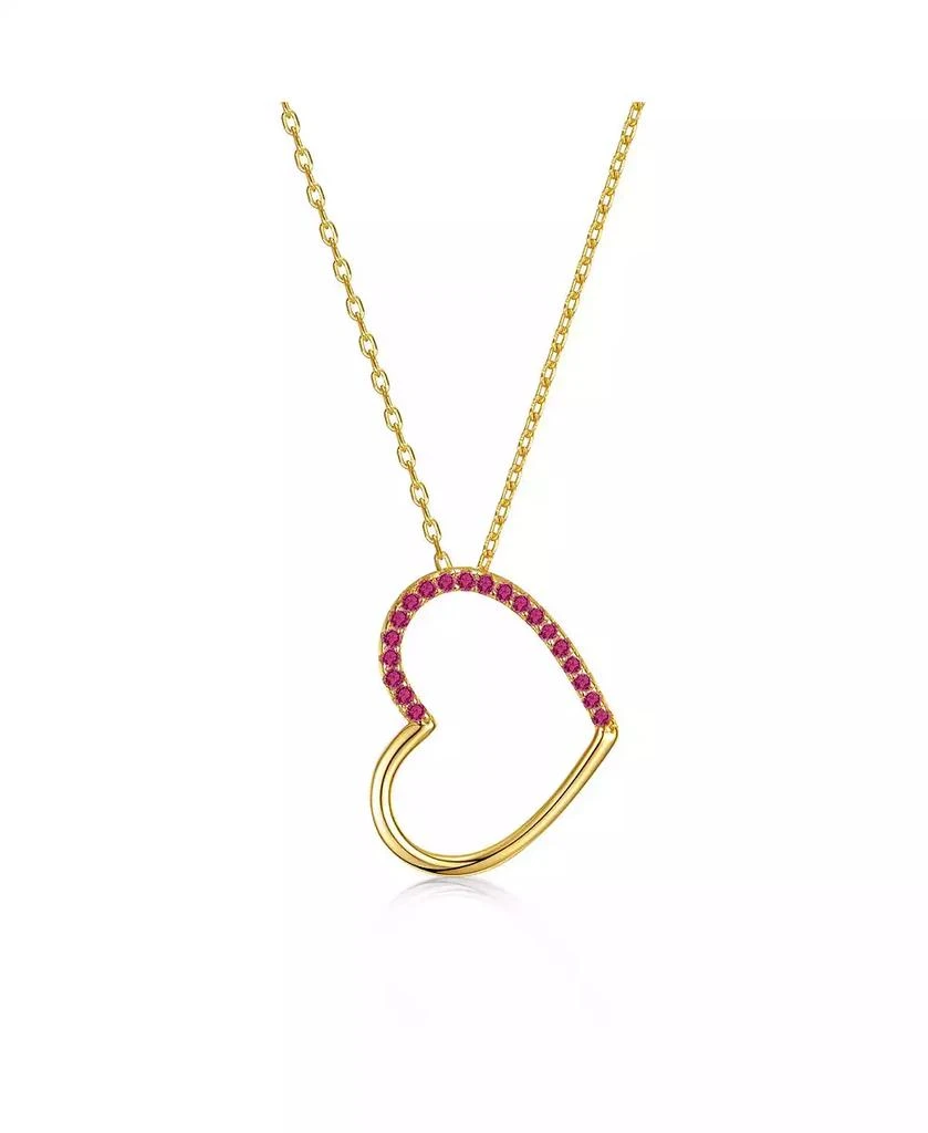 Genevive Sterling Silver 14k Gold Plated with Cubic Zirconia Heart Pendant Necklace