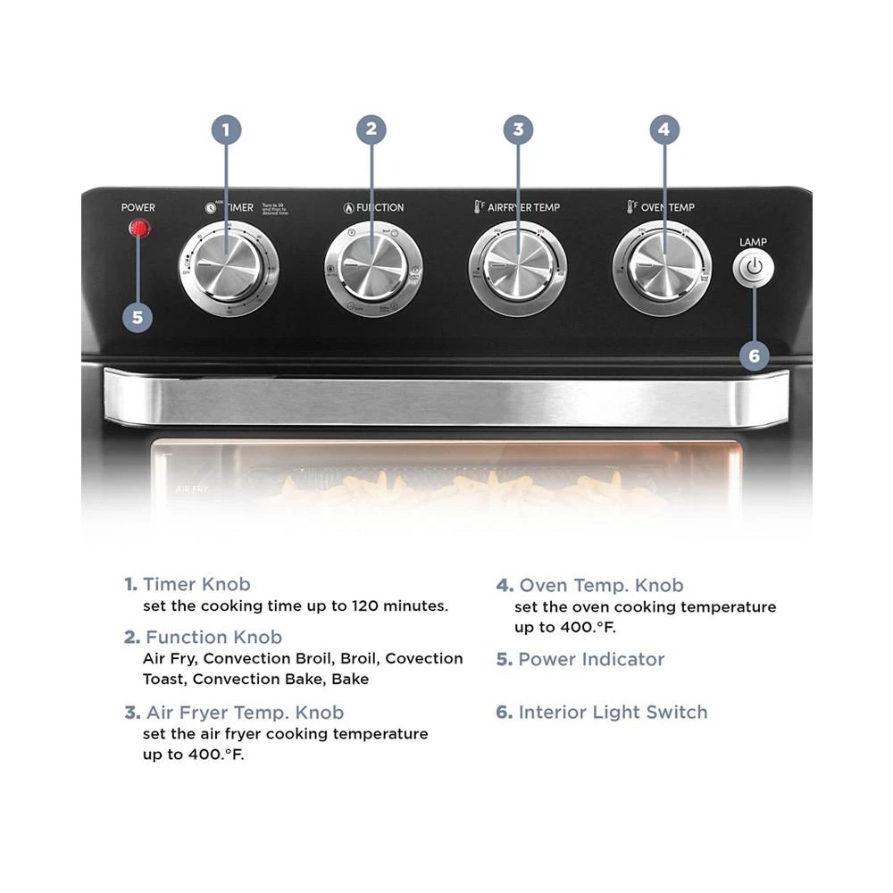 Elite Gourmet 26.5Qt. Air Fryer Convection Oven, XL Capacity, 12" Pizza, Adjustable Timer & Temperature Controls 4