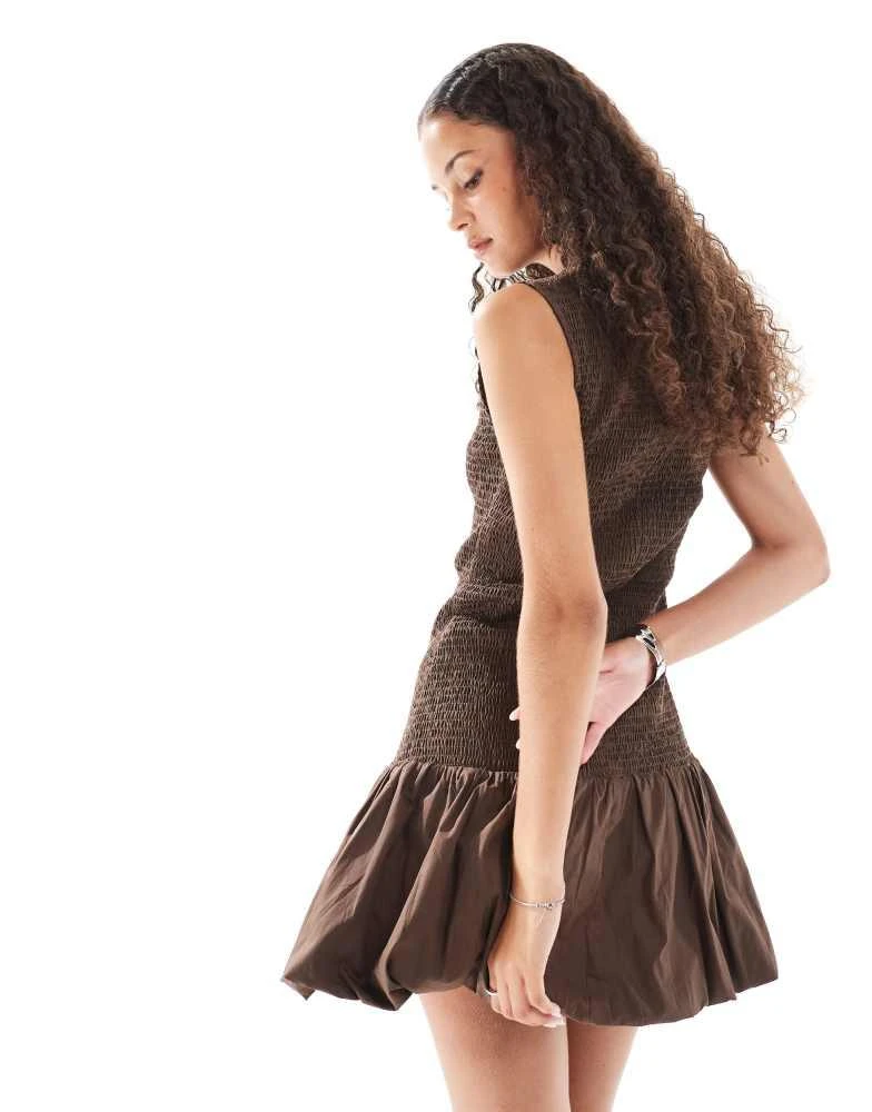 Ghospell Ghospell Athena shirred mini dress in chocolate brown 3
