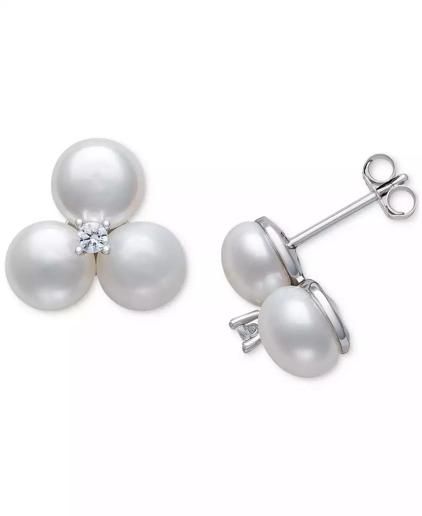 Belle de Mer Cultured Freshwater Button Pearl (6-7mm) & Lab-Created Sapphire (1/20 ct. t.w.) Earrings in Sterling Silver 3