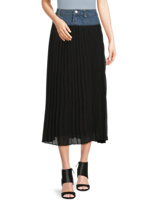 Wdny Mix Media Pleated Midi Skirt 1