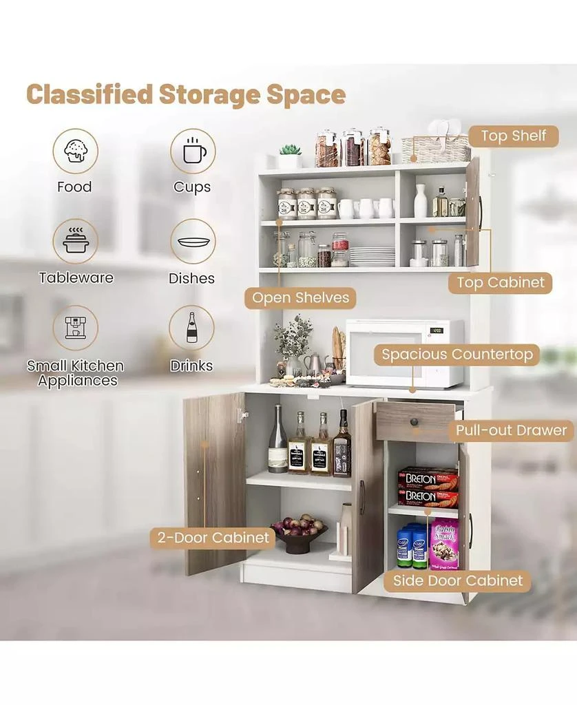 Costway 4-Door 71

 Kitchen Buffet Pantry Storage Cabinet w/Hutch Adjustable Shelf 6