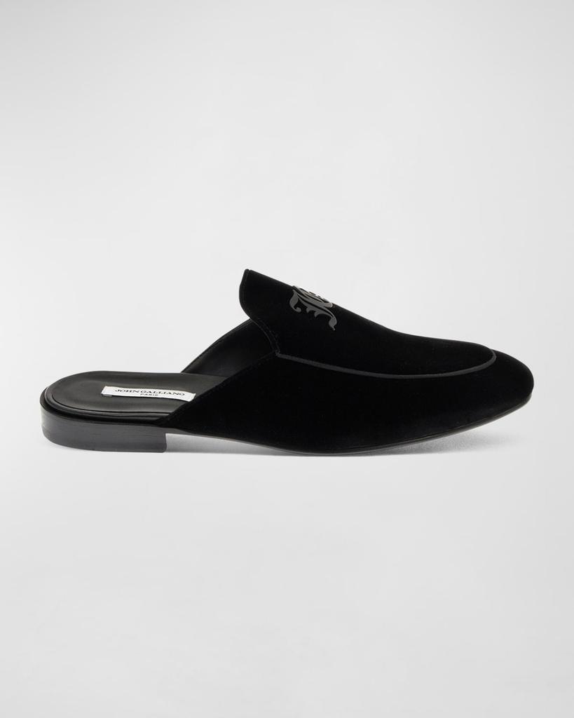 John Galliano Paris Men's Monogram Velvet Backless Loafers