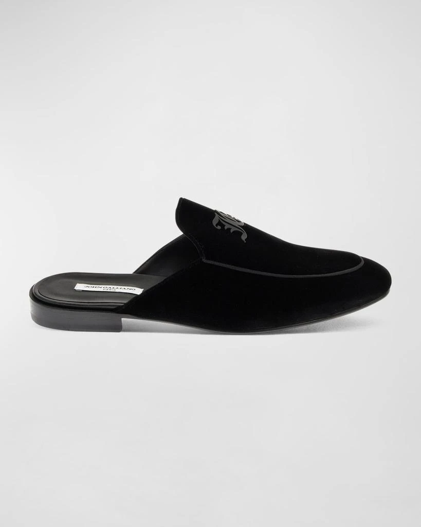 John Galliano Paris Men's Monogram Velvet Backless Loafers 1