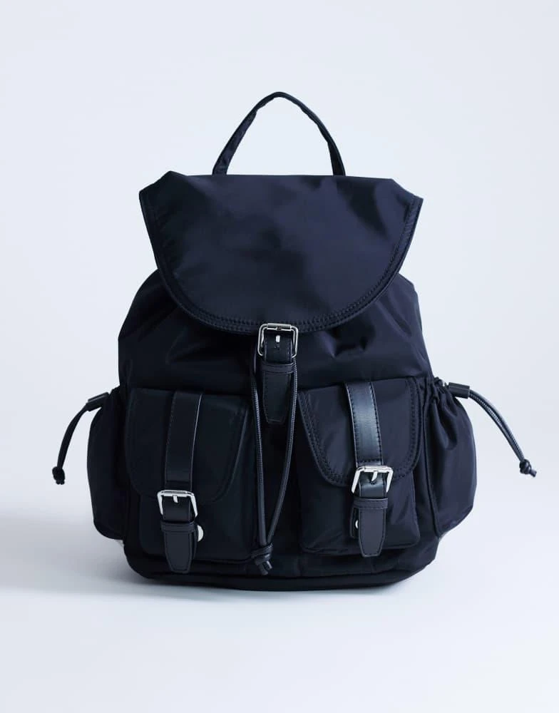 Topshop Topshop Bradley large nylon & pu backpack with pockets in black