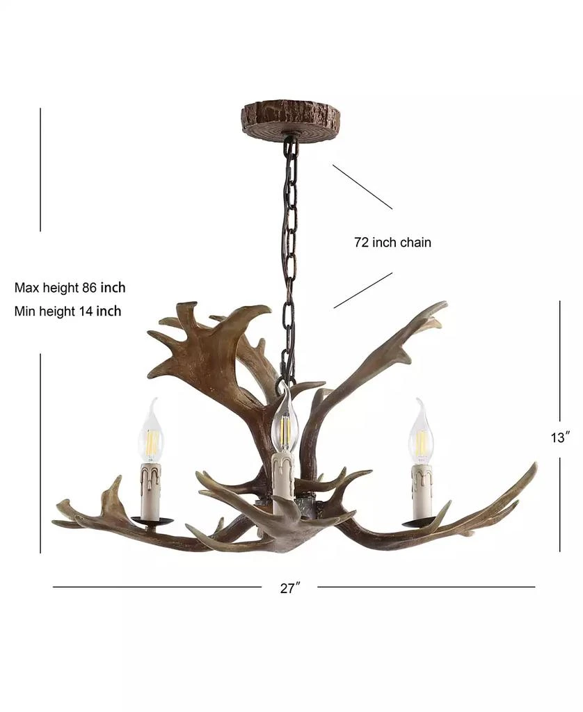 JONATHAN Y Eldora 27" Adjustable Resin Antler 3-Light LED Chandelier 3