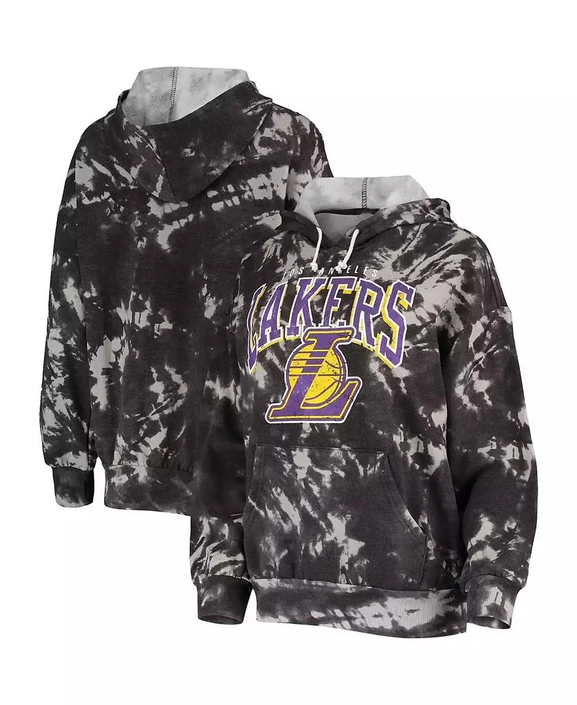 Majestic Women's Threads Black Los Angeles Lakers Burble Tie-Dye Tri-Blend Pullover Hoodie 1