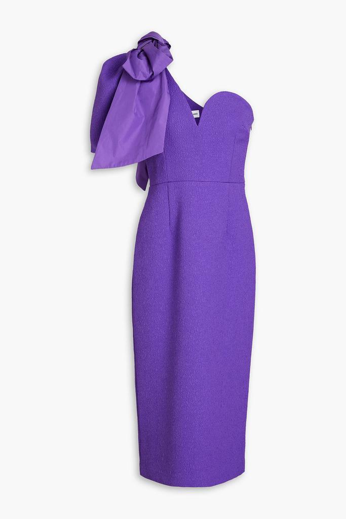 REBECCA VALLANCE Rumi one-shoulder bow-embellished cloqué midi dress