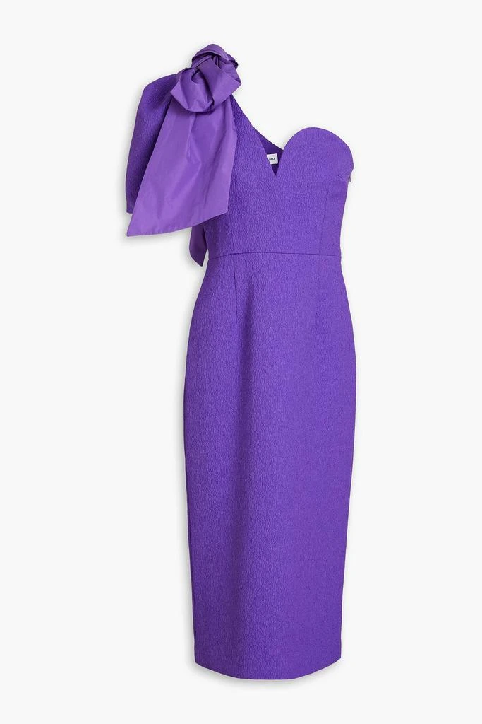 REBECCA VALLANCE Rumi one-shoulder bow-embellished cloqué midi dress 1