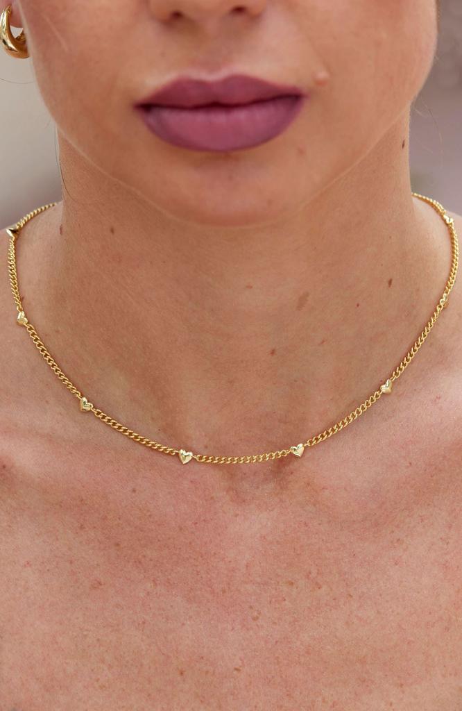 Savvy Cie Jewels 18K GOLD PLATED HEART STATION NECKLACE